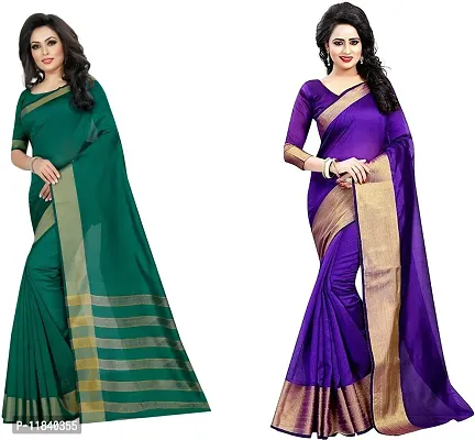 Beautiful Cotton Silk Saree With Blouse Piece Pack Of 2