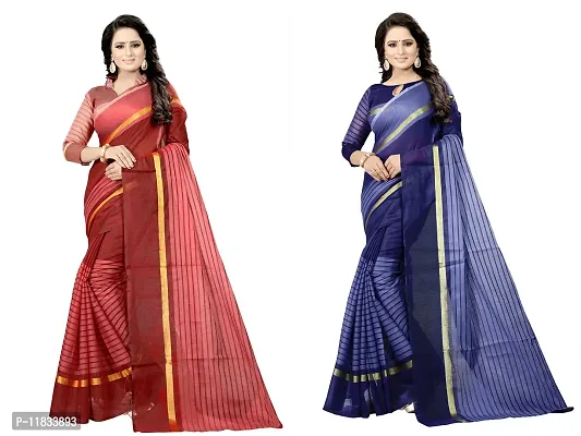 Beautiful Cotton Silk Saree with Blouse Piece Pack Of 2-thumb0