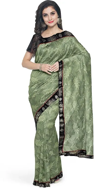 Elegant Woven Design Bollywood Lycra Blend Women Saree With Blouse Piece -Green