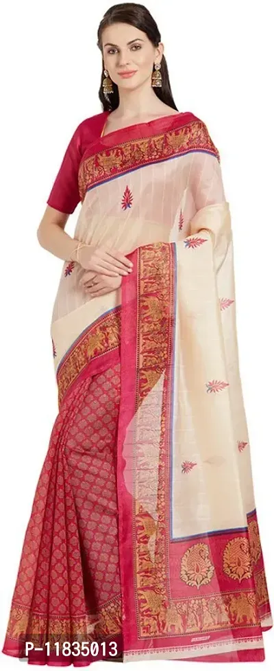 Beautiful Silk Blend Saree with Blouse Piece-thumb0