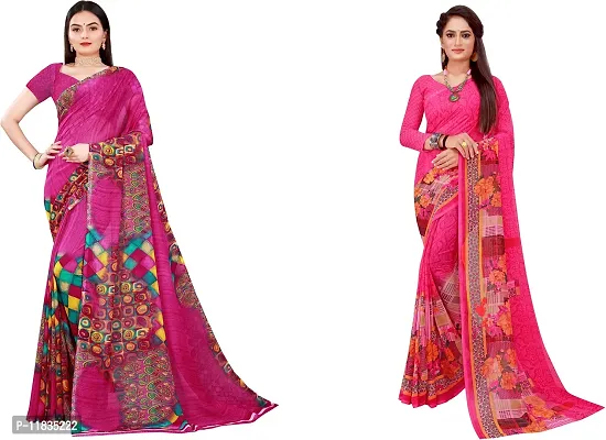 Beautiful Georgette Saree with Blouse Piece Pack Of 2-thumb0