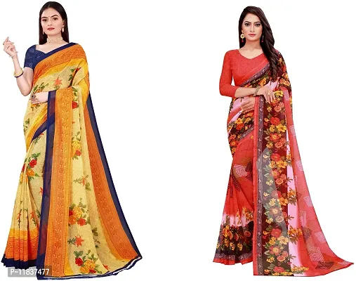 Beautiful Georgette Saree with Blouse Piece Pack Of 2-thumb0