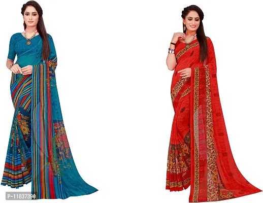 Beautiful Georgette Saree with Blouse Piece Pack Of 2-thumb0