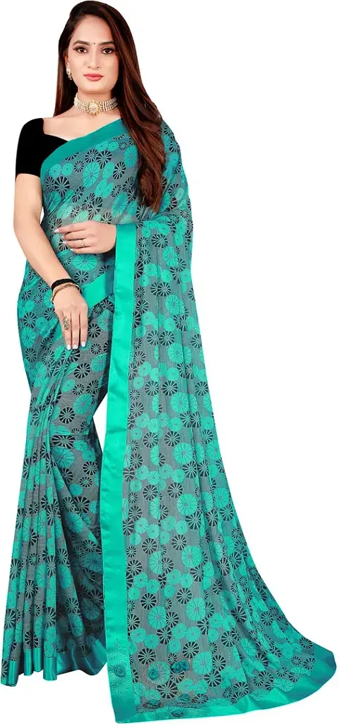 Trendy Lycra Saree with Blouse piece For Women