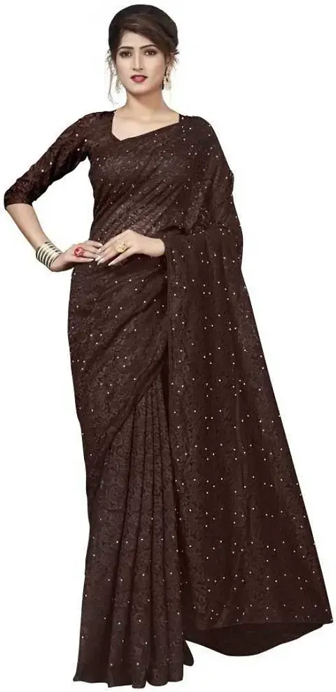 Stylish Fancy Net Saree With Blouse Piece For Women Pack Of 1