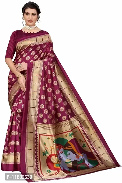 Beautiful Art Silk Saree with Blouse Piece-thumb0