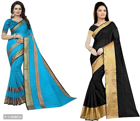 Beautiful Cotton Silk Saree With Blouse Piece Pack Of 2