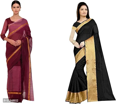 Beautiful Cotton Silk Saree With Blouse Piece Pack Of 2-thumb0