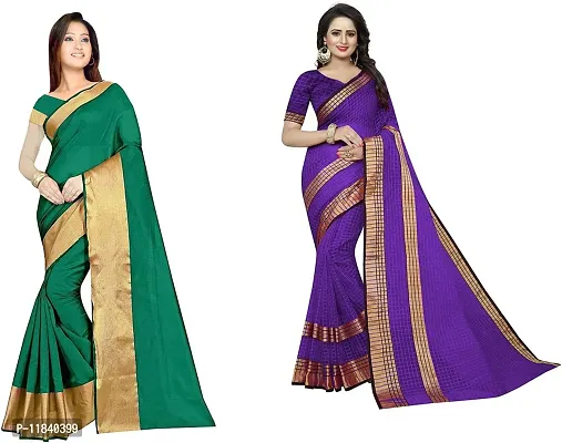 Beautiful Cotton Silk Saree With Blouse Piece Pack Of 2-thumb0