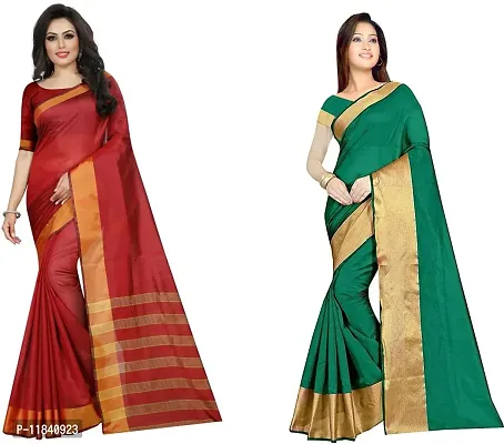 Beautiful Cotton Silk Saree With Blouse Piece Pack Of 2-thumb0