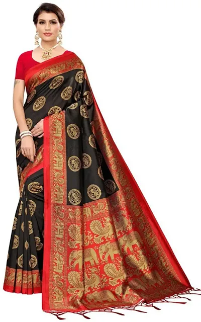 Stylish Art Silk Kalamkari Print Saree With Blouse Piece