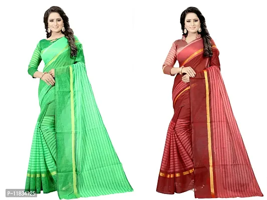 Beautiful Cotton Silk Saree with Blouse Piece Pack Of 2-thumb0