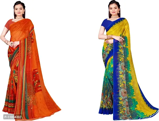 Beautiful Georgette Saree with Blouse Piece Pack Of 2-thumb0