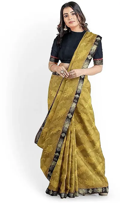 Elegant Self Pattern Bollywood Lycra Blend Women Saree With Blouse Piece -Yellow