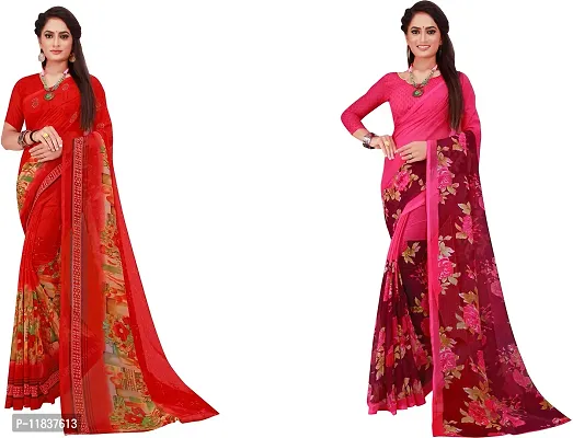 Beautiful Georgette Saree with Blouse Piece Pack Of 2-thumb0