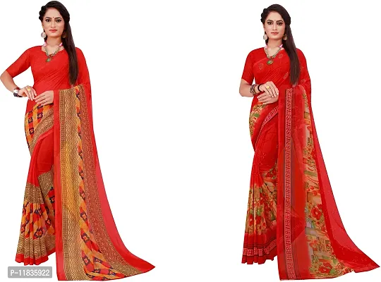 Beautiful Georgette Saree with Blouse Piece Pack Of 2-thumb0