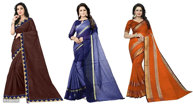 Beautiful Art Silk Saree With Blouse Piece Pack Of 3-thumb0