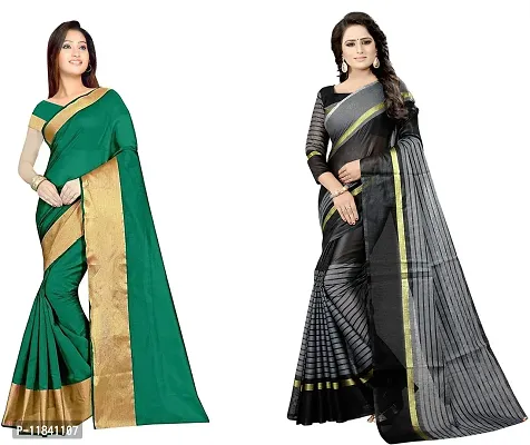 Beautiful Cotton Silk Saree With Blouse Piece Pack Of 2-thumb0