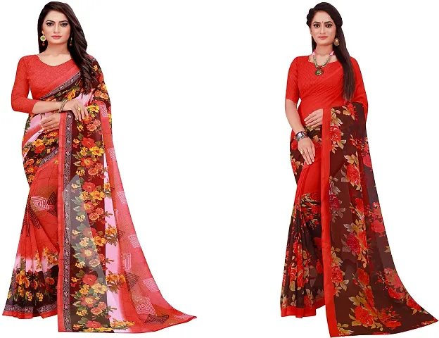 Attractive Georgette Saree with Blouse piece For Women Pack Of 2