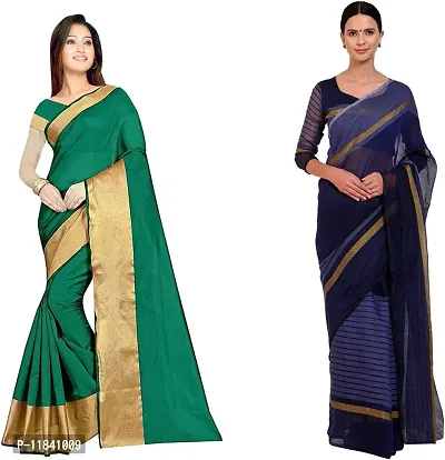 Beautiful Cotton Silk Saree With Blouse Piece Pack Of 2