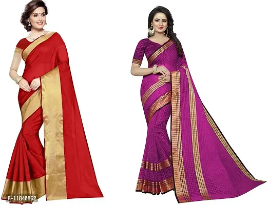 Beautiful Cotton Silk Saree With Blouse Piece Pack Of 2