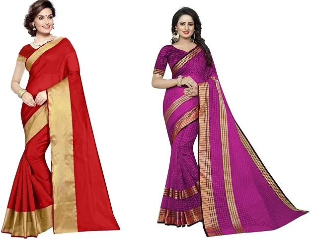 Stylish Fancy Georgette Saree With Blouse Piece Combo For Women Pack Of 2