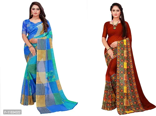 Beautiful Georgette Saree with Blouse Piece Pack Of 2-thumb0