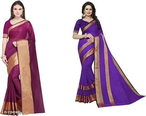 Beautiful Cotton Silk Saree With Blouse Piece Pack Of 2-thumb0