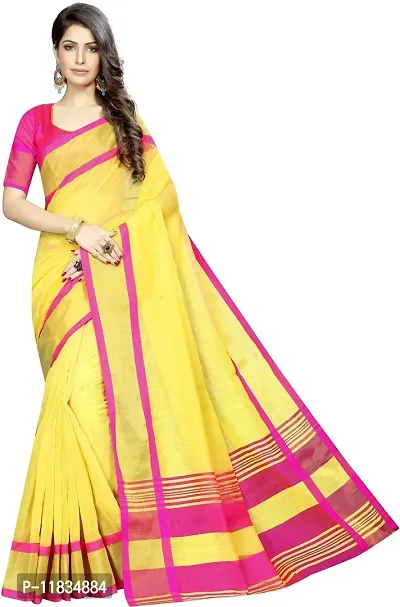 Beautiful Cotton Silk Saree with Blouse Piece-thumb0