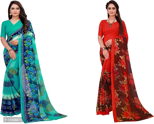 Beautiful Georgette Saree with Blouse Piece Pack Of 2-thumb0