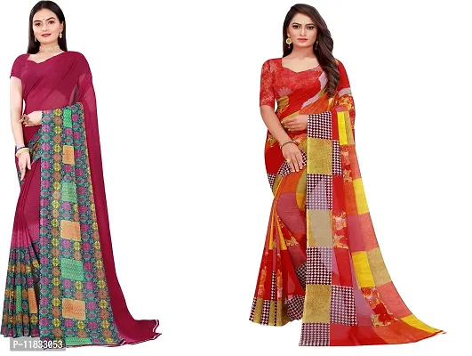 Beautiful Georgette Saree with Blouse Piece Pack Of 2-thumb0