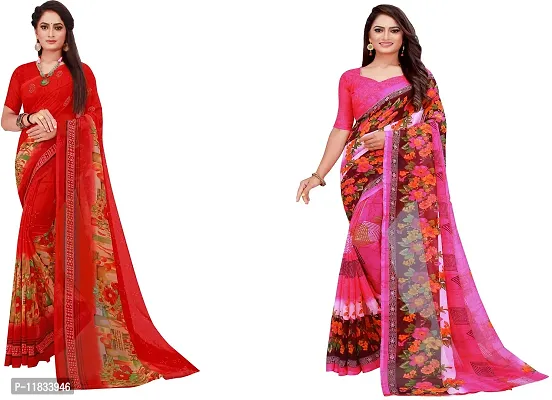 Beautiful Georgette Saree with Blouse Piece Pack Of 2-thumb0