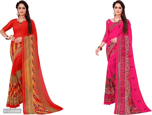 Beautiful Georgette Saree with Blouse Piece Pack Of 2-thumb0