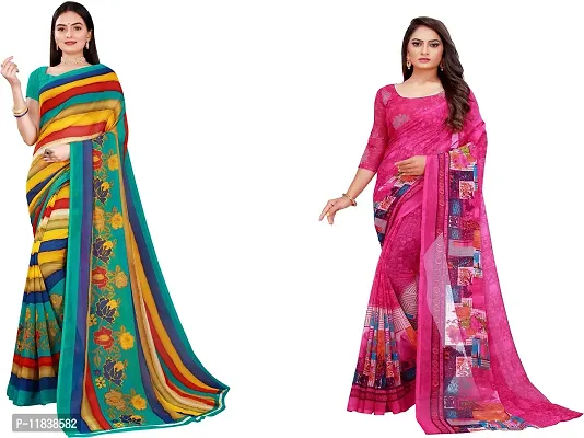 Beautiful Georgette Saree with Blouse Piece Pack Of 2-thumb0