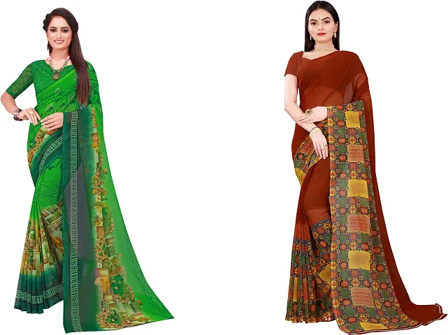 Stylish Fancy Georgette Saree With Blouse Piece Combo For Women Pack Of 2