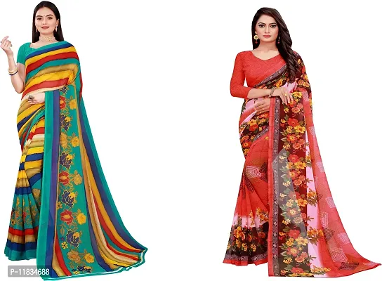 Beautiful Georgette Saree with Blouse Piece Pack Of 2-thumb0