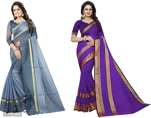 Beautiful Cotton Silk Saree With Blouse Piece Pack Of 2-thumb0