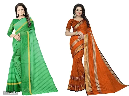 Beautiful Cotton Silk Saree With Blouse Piece Pack Of 2