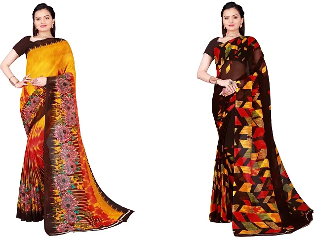 Stylish Fancy Georgette Saree With Blouse Piece Combo For Women Pack Of 2