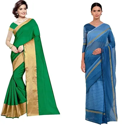 Stylish Fancy Georgette Saree With Blouse Piece Combo For Women Pack Of 2