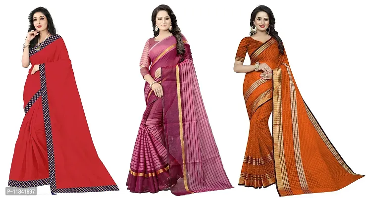 Beautiful Art Silk Saree With Blouse Piece Pack Of 3