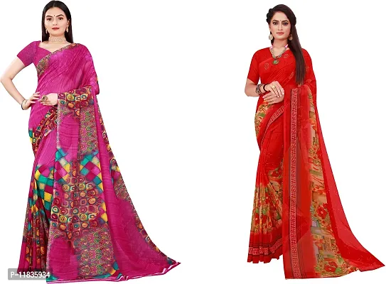 Beautiful Georgette Saree with Blouse Piece Pack Of 2-thumb0