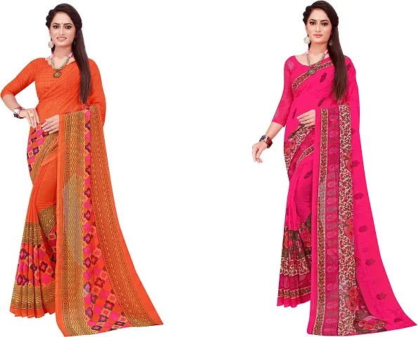 Stylish Fancy Georgette Saree With Blouse Piece For Women Pack Of 2