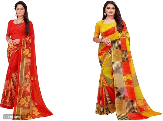 Beautiful Georgette Saree with Blouse Piece Pack Of 2-thumb0