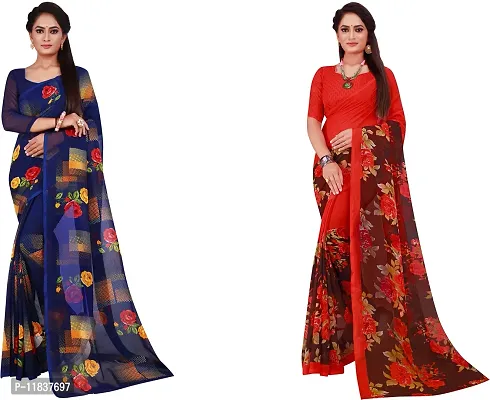 Beautiful Georgette Saree with Blouse Piece Pack Of 2-thumb0