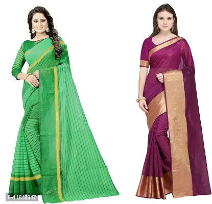 Beautiful Cotton Silk Saree With Blouse Piece Pack Of 2