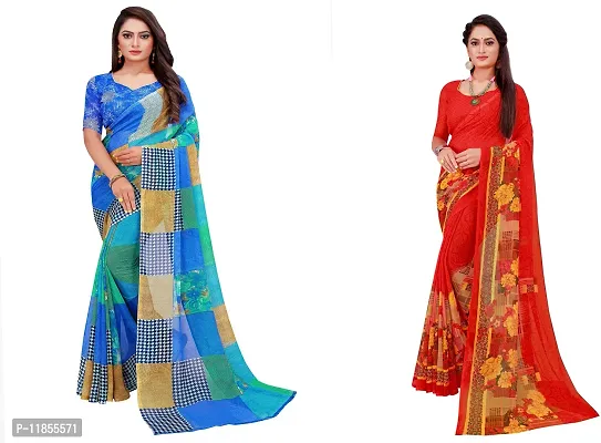 Beautiful Georgette Saree With Blouse Piece Pack Of 2-thumb0