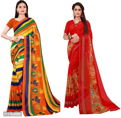 Beautiful Georgette Saree with Blouse Piece Pack Of 2-thumb0