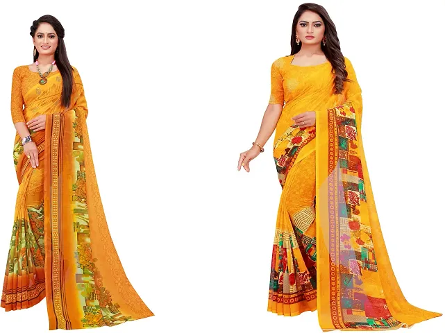 Stylish Fancy Georgette Saree With Blouse Piece Combo For Women Pack Of 2