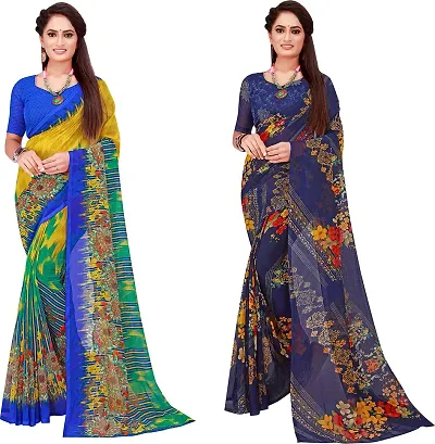 Stylish Georgette Saree With Blouse Piece For Women Pack Of 2